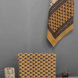 Mustard Beige Cotton Block Print Suit wi...