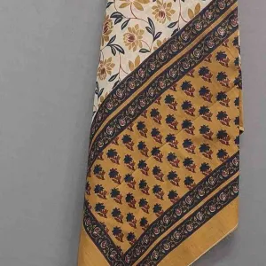 Mustard Beige Cotton Block Print Suit with Duppatta
