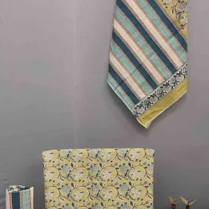 Lemon Yellow Cotton Printed Unstitched D...