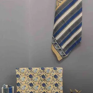 Beige Indigo Block Print Cotton Suit Set...