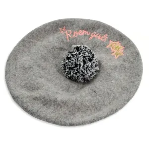 Woolen Beret Cap with Pom-Pom for Women