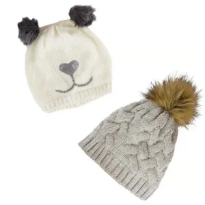 Women’s Knit Winter Beanie with Faux Fur Pom-Pom