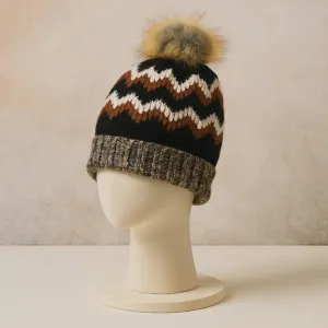 Winter Knitted Beanie with Faux Fur Pom-...