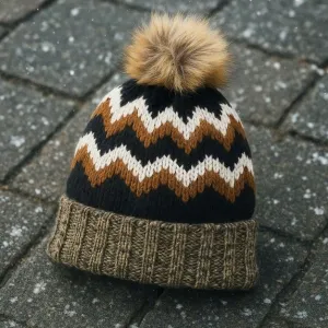 Winter Knitted Beanie with Faux Fur Pom-Pom