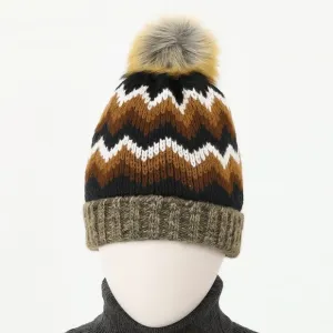 Winter Knitted Beanie with Faux Fur Pom-Pom