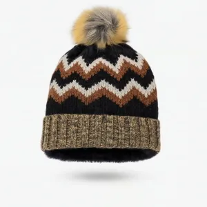 Winter Knitted Beanie with Faux Fur Pom-Pom