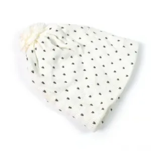 Heart Print Knit Beanie with Pom-Pom