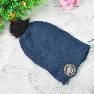 Winter Ribbed Knit Beanie with Pom-Pom