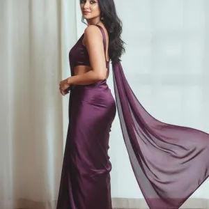 Pure Plain Satin Silk Saree with Matching Blouse Piece