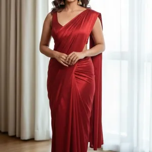 Pure Plain Satin Silk Saree with Matching Blouse Piece