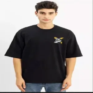 Men’s Black Graphic Printed Oversized T-Shirt – Panda Back Print Streetwear Cotton Round Neck Tee