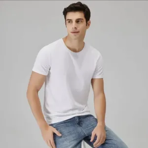 Men’s Plain White Cotton T-Shirt – Solid Casual Round Neck Regular Fit Basic Tee