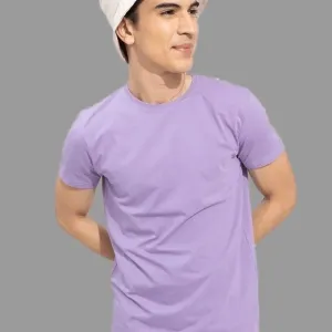 Men’s Plain Lavender Cotton T-Shirt – Solid Casual Round Neck Regular Fit Basic Tee