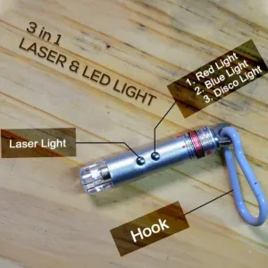 3 in1 Laser Light, LED Flashlight + Torch Keychain + Laser Pointer