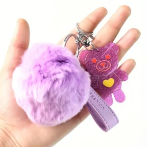 Cute Cartoon Keychain with Fluffy Pom (1 Pc)
