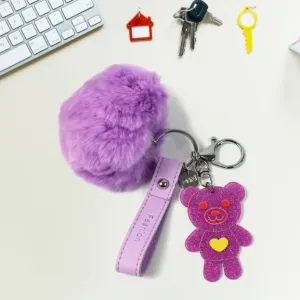 Cute Cartoon Keychain with Fluffy Pom (1 Pc)