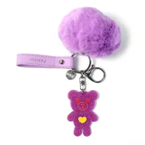 Cute Cartoon Keychain with Fluffy Pom (1 Pc)