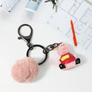 Cute Cartoon Keychain with Fluffy Pom (1 Pc / Mix Design)