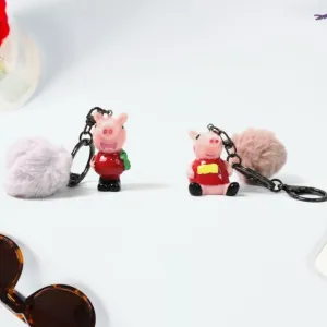 Cute Cartoon Keychain with Fluffy Pom (1 Pc / Mix Design)