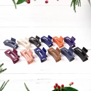 Matte Finish Rectangle Hair Claw Clip for Women and Girls – Assorted Color Pack – 12 Pc