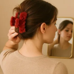 Soft Velvet Furry Hair Clutcher Clips Se...
