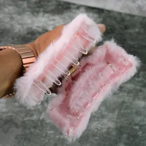 Big-Size Soft Faux Fur Hair Claw Clips (12 Pc)