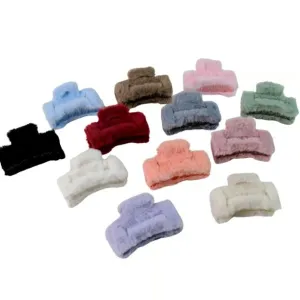 Big-Size Soft Faux Fur Hair Claw Clips (12 Pc)