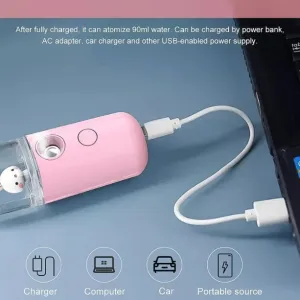 Portable Mini Facial Steamer – USB Rechargeable Nano Mist Sprayer with Cute Cartoon Design