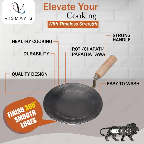 Vismays Smooth Edge Pure Iron Tawa Metal Spoon Friendly Roti