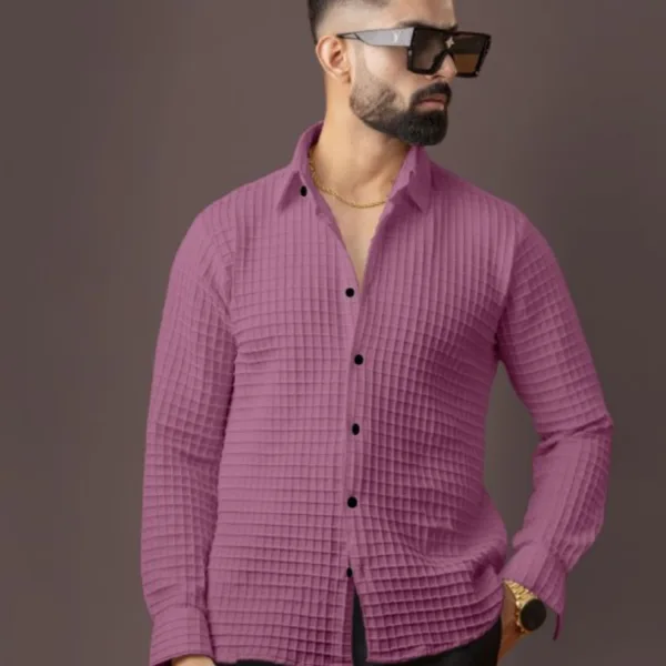 BLUECORP ENTERPRISE Men's Textured Cotton Shirt, Pink, Button-Down Collar, Long Sleeve