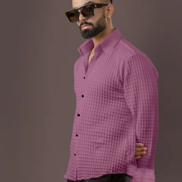 BLUECORP ENTERPRISE Men's Textured Cotton Shirt, Pink, Button-Down Collar, Long Sleeve