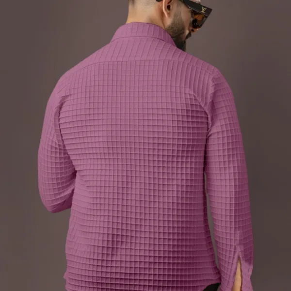 BLUECORP ENTERPRISE Men's Textured Cotton Shirt, Pink, Button-Down Collar, Long Sleeve