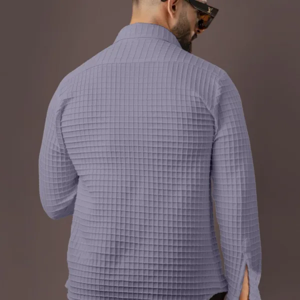 BLUECORP ENTERPRISE Men's Textured Cotton Shirt, Grey, Button-Down Collar, Long Sleeve