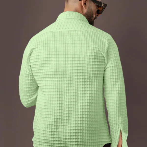 BLUECORP ENTERPRISE Men's Textured Cotton Shirt, Mint Green, Long Sleeve, Button-Down Collar