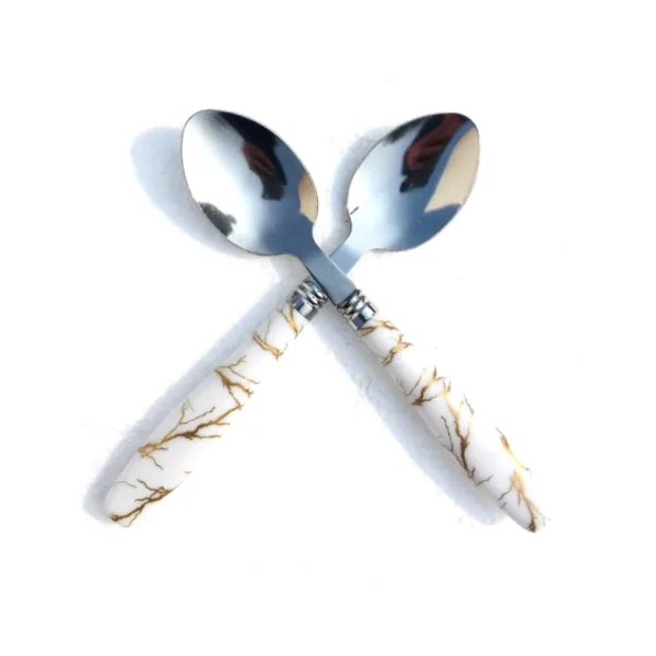 Qawvler Marble Finish Plastic Spoon Set For Dining Table Pack of 6