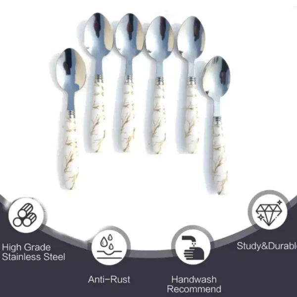 Qawvler Marble Finish Plastic Spoon Set For Dining Table Pack of 6