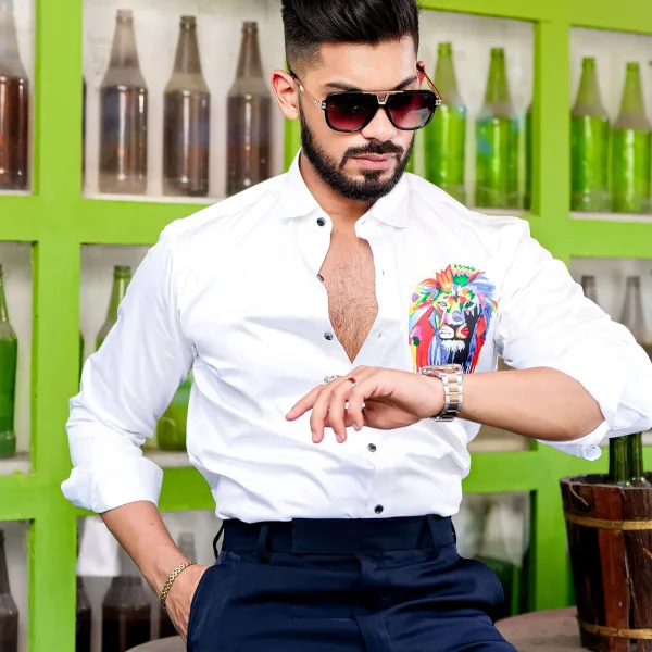 Bluecorp Enterprise Men Cotton Regular Fit Lion Printed Casual Shirt