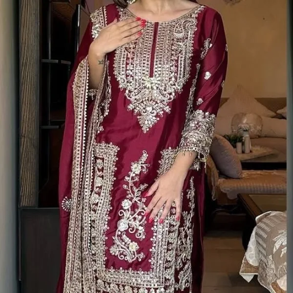 Designer Black Chinon Pakistani Straight Suit Modern Elegant Look