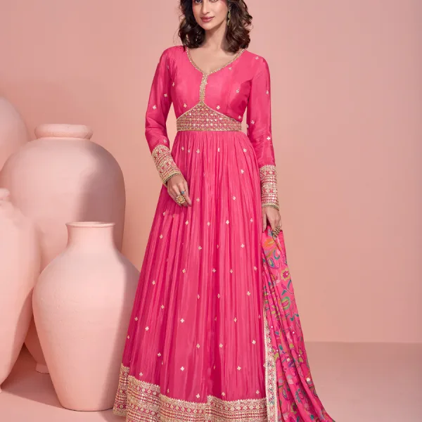 Pink Chinon Anarkali Summer Special Outfit for Women
