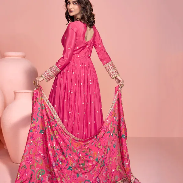 Pink Chinon Anarkali Summer Special Outfit for Women