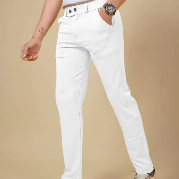 Bluecorp Enterprise Men's Classic White Formal Trousers, Slim Fit Design with Belt Loops and Pockets