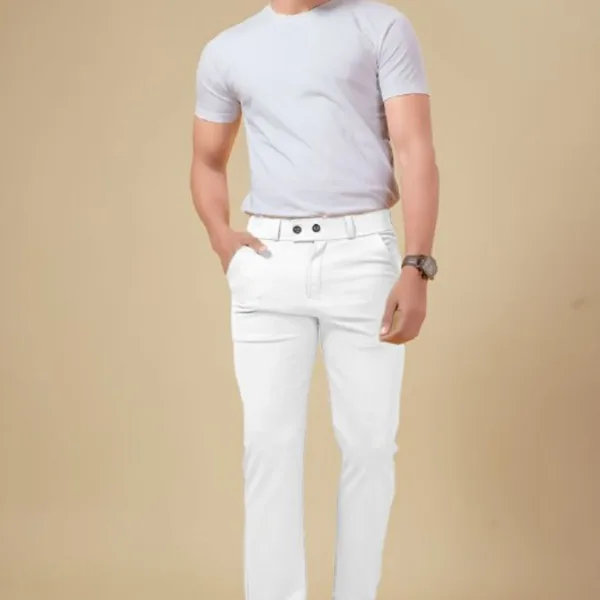 Bluecorp Enterprise Men's Classic White Formal Trousers, Slim Fit Design with Belt Loops and Pockets