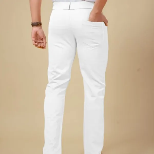 Bluecorp Enterprise Men's Classic White Formal Trousers, Slim Fit Design with Belt Loops and Pockets