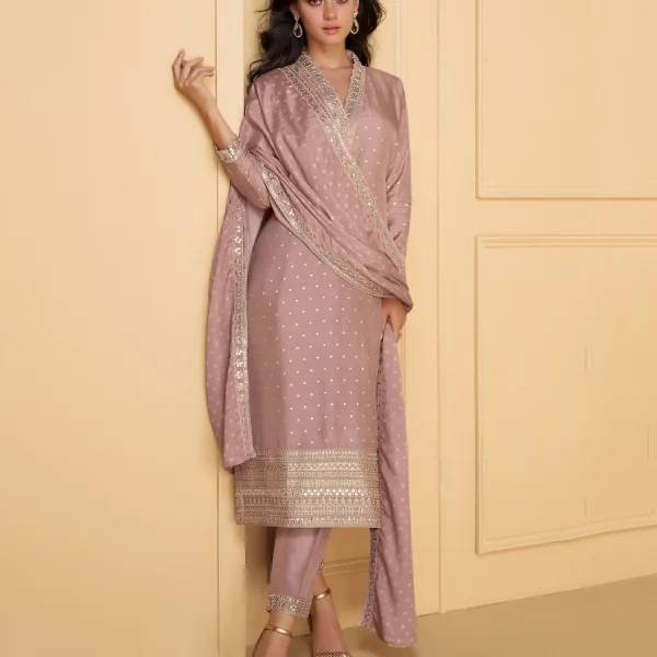 Pink Festival Wear Straight Suit Women Chic Ethnic Wear