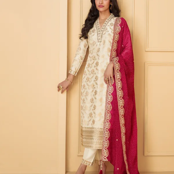 Off White Festival Wear Straight Suit Women Elegant Look