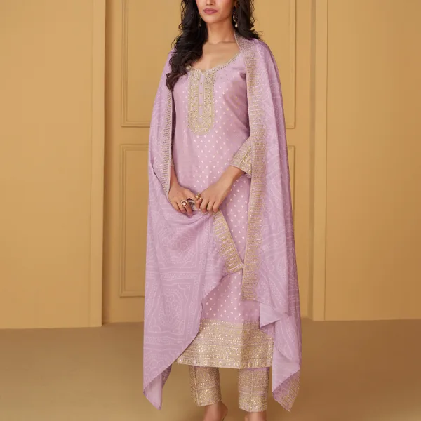 Lavender Festival Wear Straight Suit Women Stylish Outfit