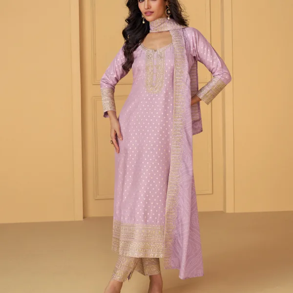 Lavender Festival Wear Straight Suit Women Stylish Outfit