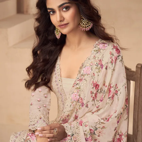 Sky Blue Chinon Straight Suit Summer Collection for Women