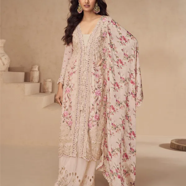 Sky Blue Chinon Straight Suit Summer Collection for Women