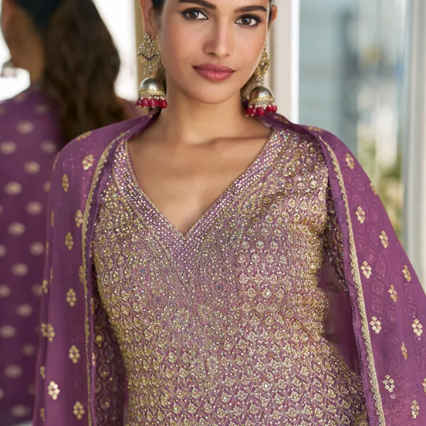 Lavender Georgette Peplum Style Designer Suit Set for Women